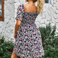 Floral Square Neck Smocked Frill Trim Dress