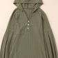 Puff Sleeve Side Slit Buttoned Waffle Knit Hoodie