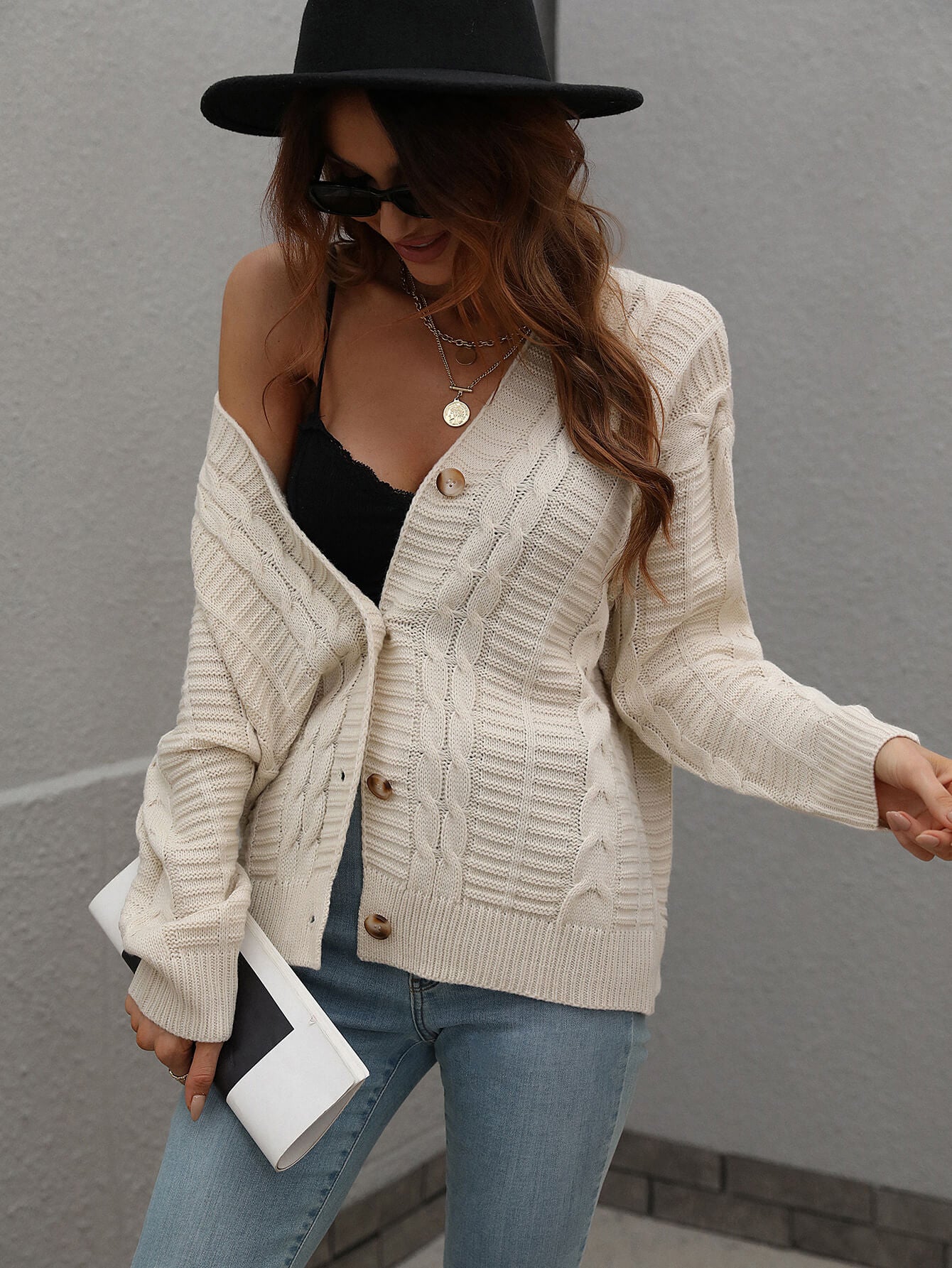 Cable-Knit Button Front Cardigan