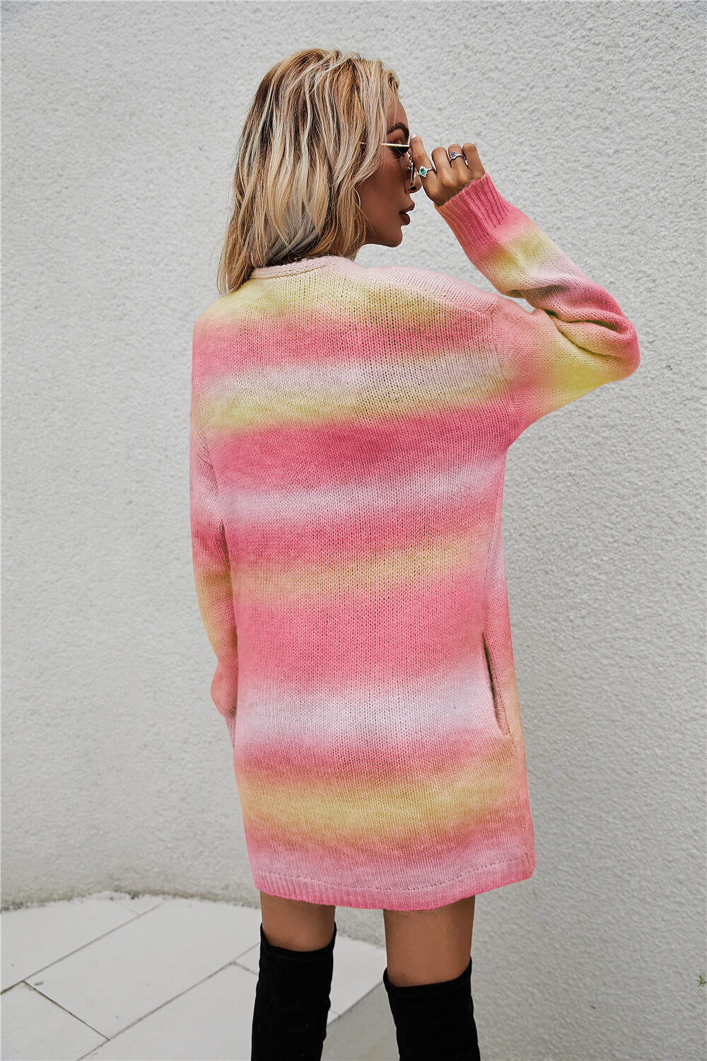 Multicolored Gradient Open Front Longline Cardigan