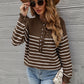 Striped Half-Button Frill Trim Sweater