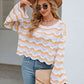 Round Neck Openwork Flare Sleeve Knit Top