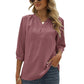 Swiss Dot Notched Neck Three-Quarter Sleeve Blouse