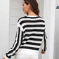 Striped Openwork Round Neck Sweater
