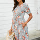 Striped Floral Short Sleeve  Dress with Pockets