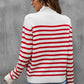 Striped Buttoned Mock Neck Sweater