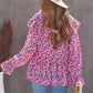 Floral Ruffled Flounce Sleeve Lace Trim Blouse