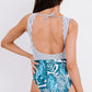 Striped Color Block Open Back One-Piece Swimsuit
