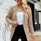 Ribbed Trim Cable-Knit Drop Shoulder Cardigan