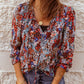 Printed Tie Neck Flounce Sleeve Top