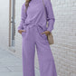 Double Take Full Size Textured Long Sleeve Top and Drawstring Pants Set