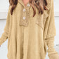 Waffle Knit Buttoned Long Sleeve Top with Breast Pocket