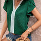 Swiss Dot Contrast Petal Sleeve Blouse