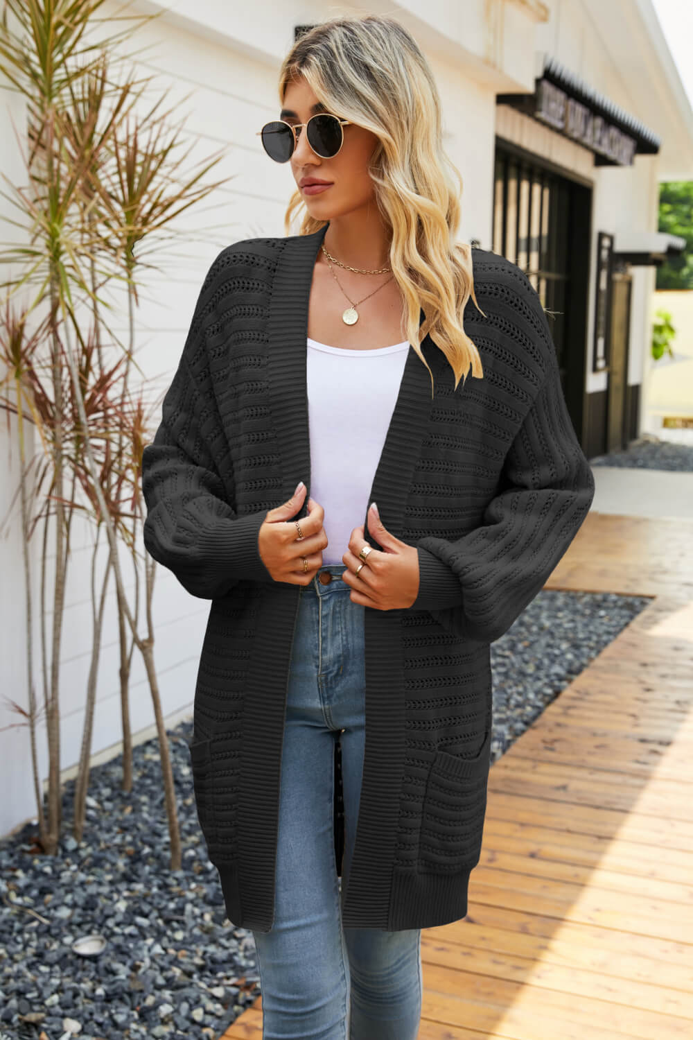 Dropped Shoulder Longline Cardigan with Pockets