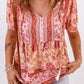 Bohemian Buttoned Short Puff Sleeve Blouse