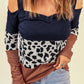 Leopard Print Color Block Cold-Shoulder Top
