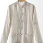 Buttoned Round Neck Long Sleeve Linen Shirt with Pockets