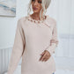 Button Detail Frill Neck Rib-Knit Sweater