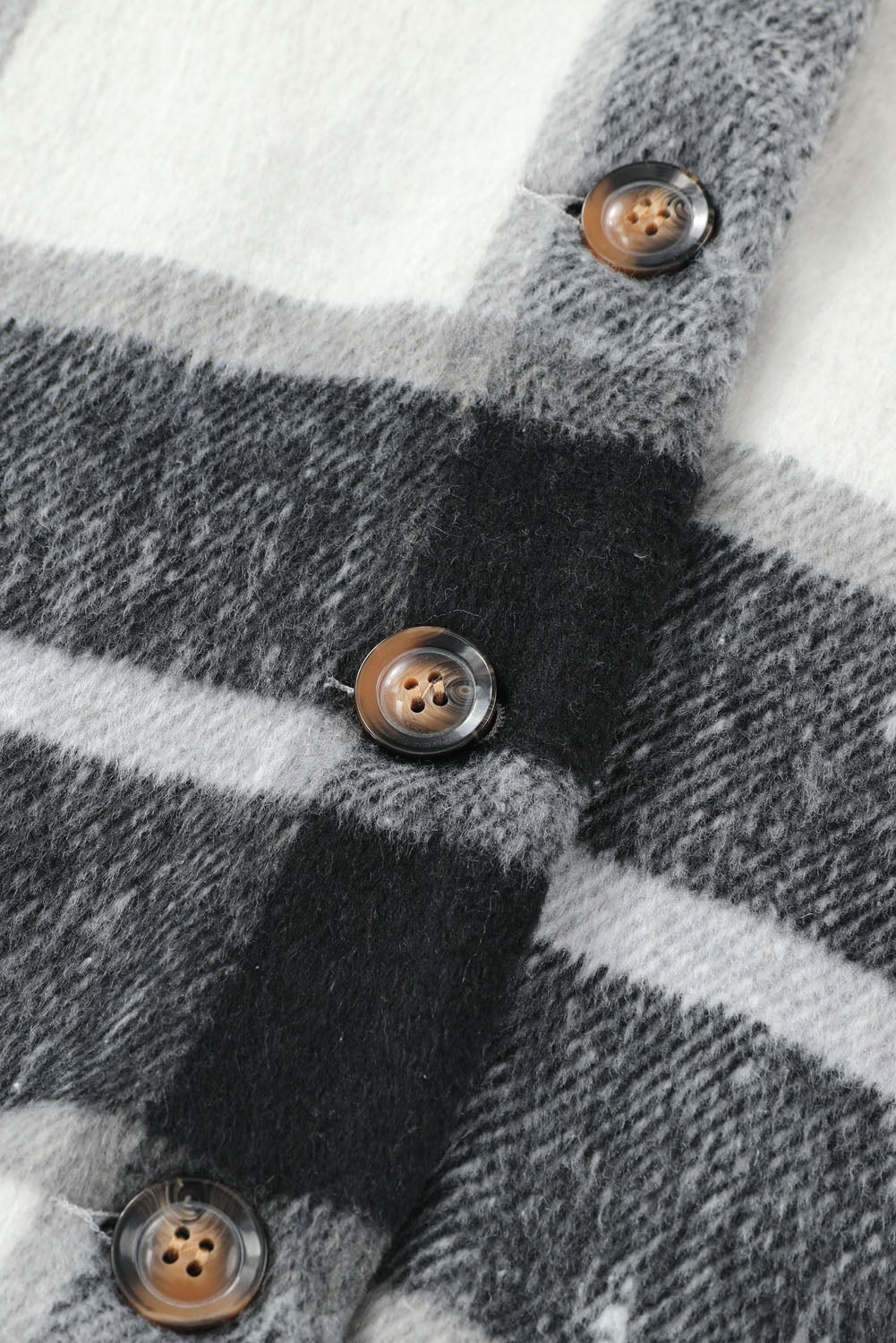 Plaid Button Front Brushed Hooded Jacket