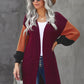 Color Block Rib-Knit Longline Cardigan with Front Pockets