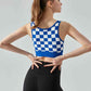 Round Neck Plaid Cropped Sports Tank Top