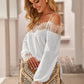 Eyelash Trim Spliced Lace Cold-Shoulder Top