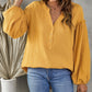 Balloon Sleeve Frill Trim Notched Neck Blouse