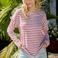 Striped Half Button Frill Trim Top