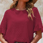 Swiss Dot Flounce Sleeve Round Neck Blouse