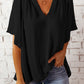 Gathered Detail Notched Neck Flutter Sleeve Top