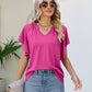Notched Neck Flutter Sleeve Tee