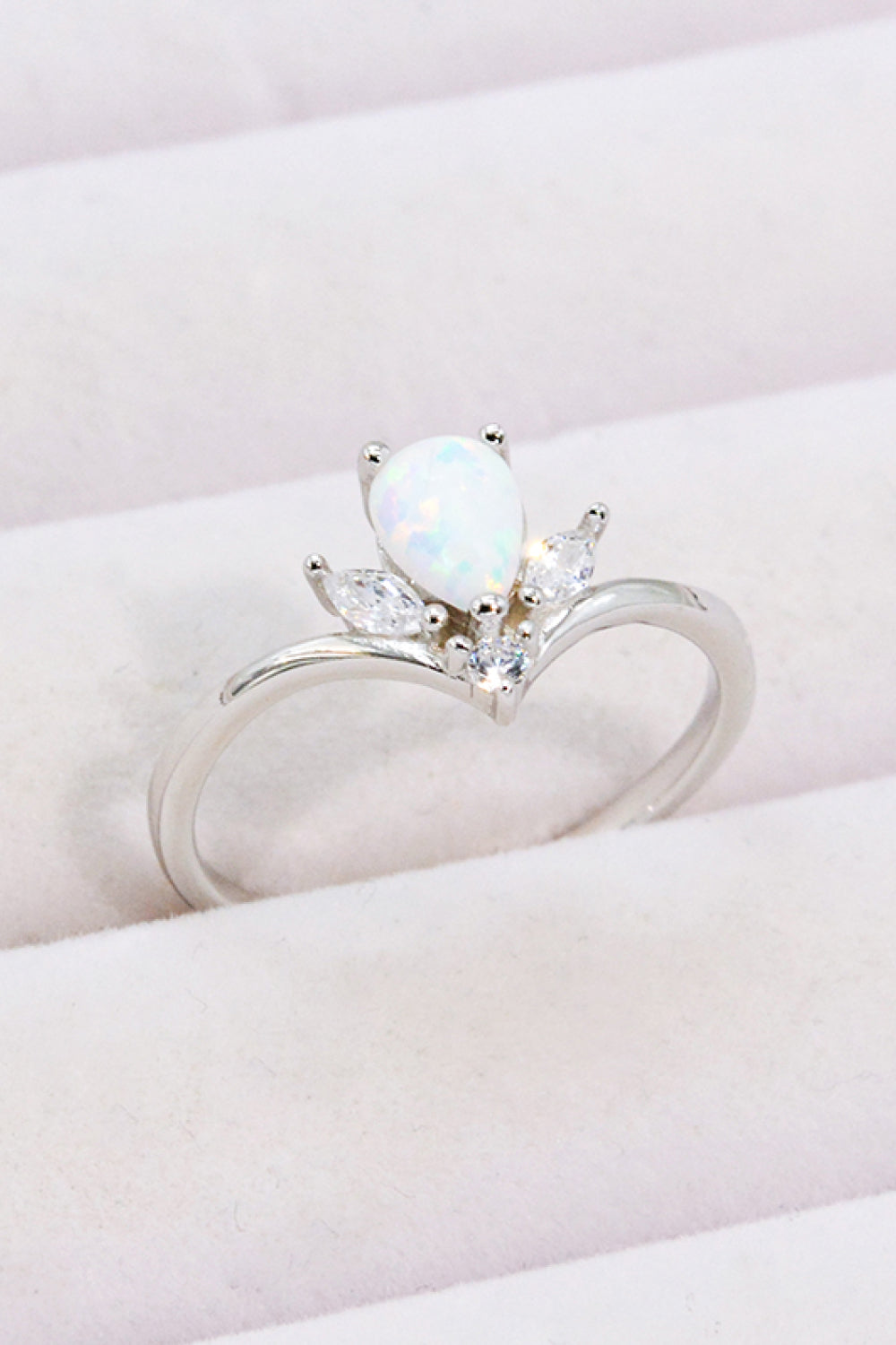 Modern Style Opal Platinum-Plated Ring