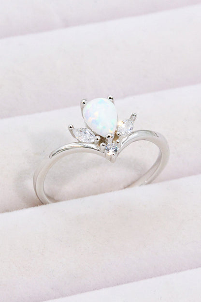 Modern Style Opal Platinum-Plated Ring