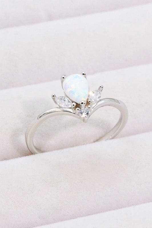 Modern Style Opal Platinum-Plated Ring