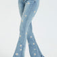 Full Size Embroidered Flare Leg Raw Hem Jeans