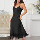 Spaghetti Strap V-Neck Ruffle Hem Satin Night Dress