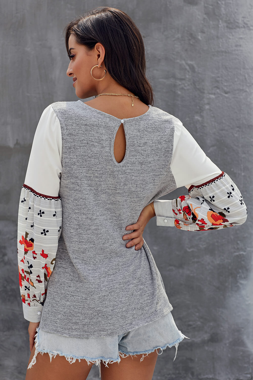 Printed Color Block Bubble Sleeve Sweatshirt