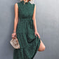 Printed Mock Neck Sleeveless Belted Tiered Dress