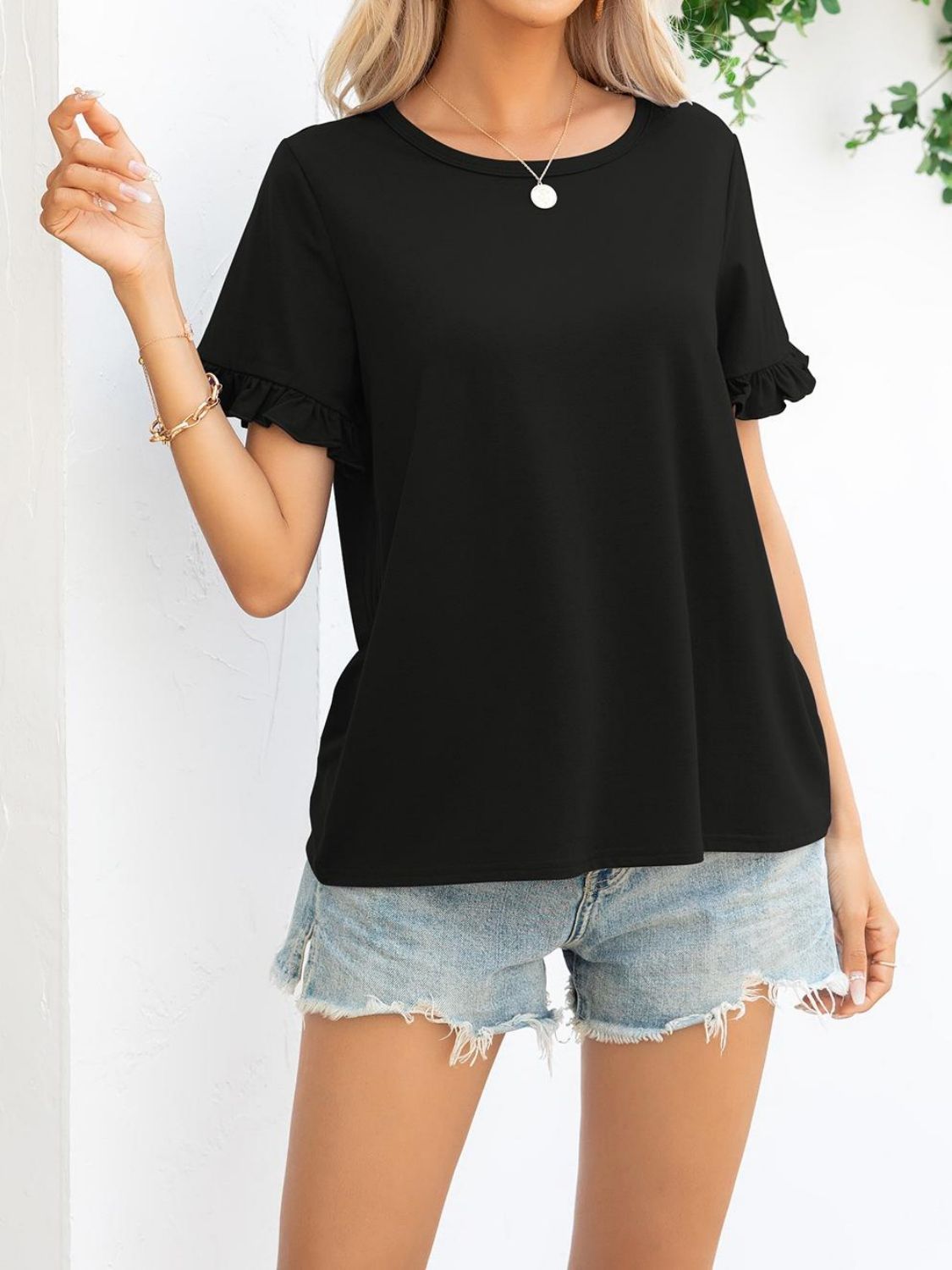 Camouflage Flounce Sleeve Tee Shirt