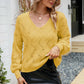 Openwork V-Neck Lantern Sleeve Ribbed Trim Sweater