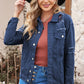Distressed Button-Up Denim Jacket with Pockets