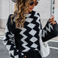 Geometric Slit Flare Sleeve Round Neck Sweater