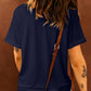 Slogan Graphic Round Neck Cuffed Tee Shirt