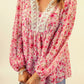 Floral Lace Trim Balloon Sleeve Blouse
