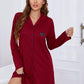 Heart Graphic Lapel Collar Long Sleeve Night Dress