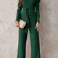 Belted Long Puff Sleeve V-Neck Jumpsuit
