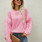 Mixed Knit Fringe Detail Round Neck Sweater