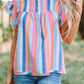 Multicolored Stripe Flutter Sleeve Blouse