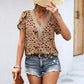 Animal Print V-Neck Petal Sleeve Blouse