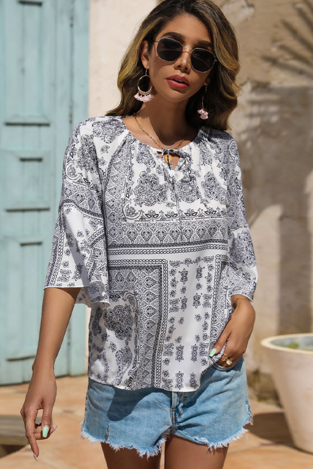 Bohemian Tie Neck Blouse